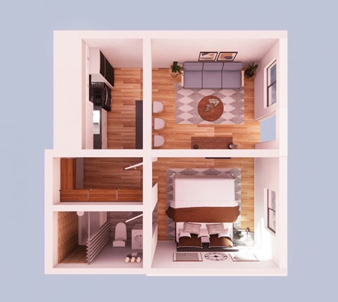 Floor plan for 1 bed, 1 bath, 368 sqft